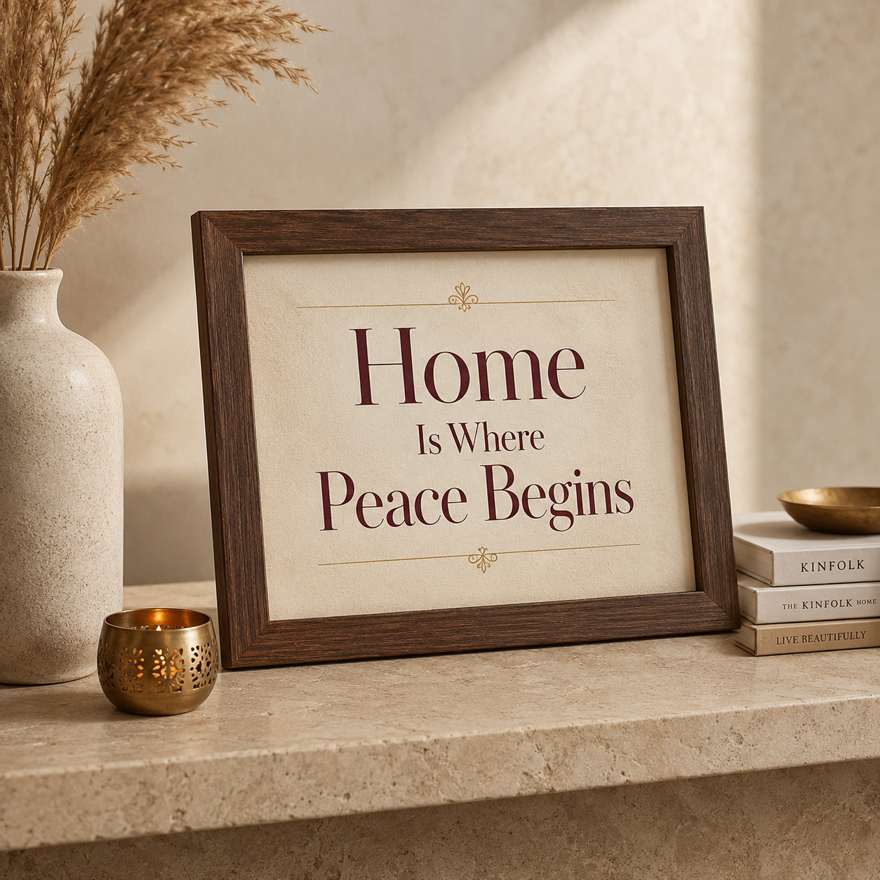 Home Is Where Peace Begins | Premium Framed Wall Art